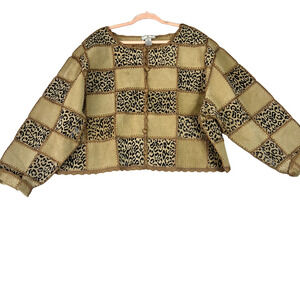 S.M.H. Boutique Jacket Women 3X Patchwork Tan Leather Crochet Animal print